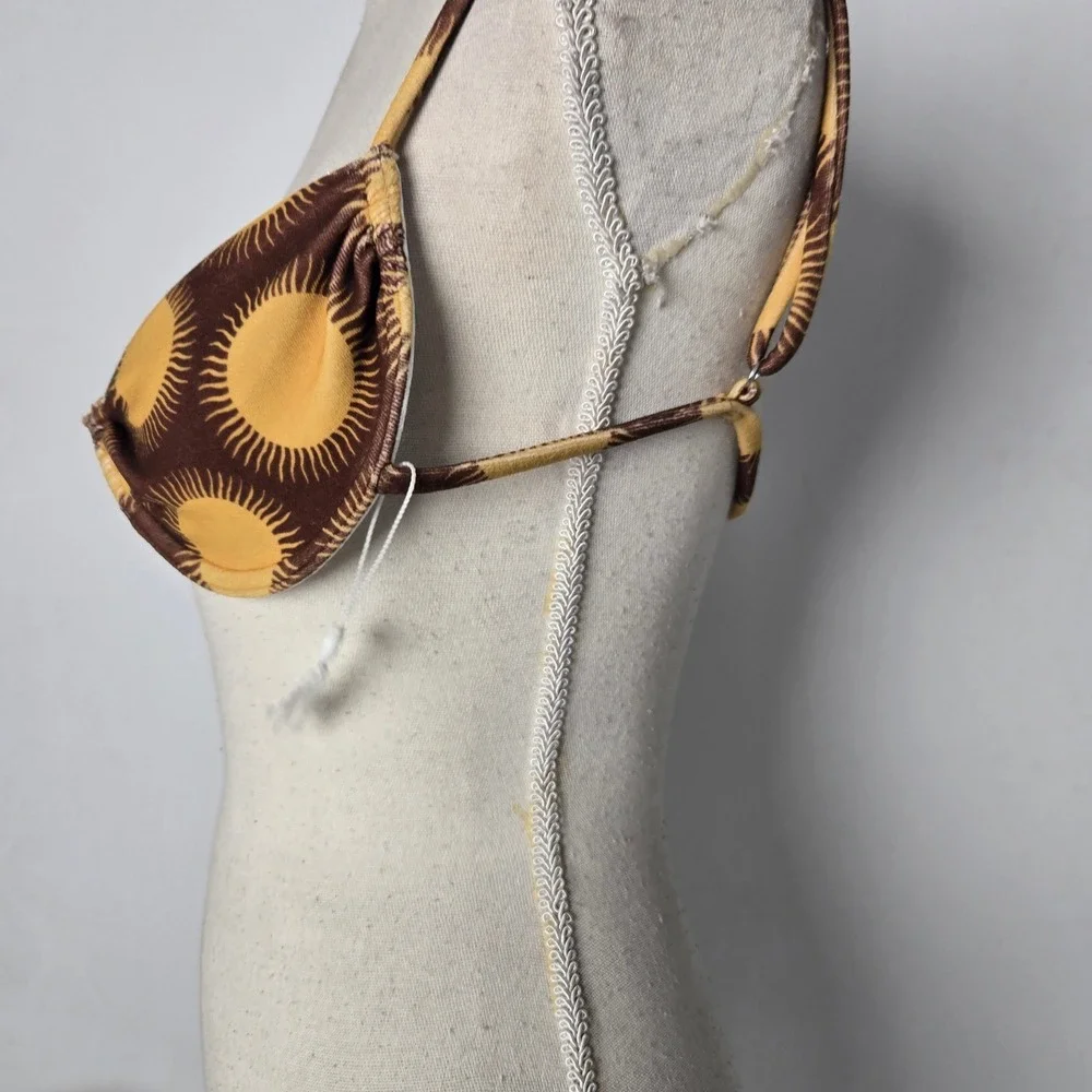 Frankies‎ Bikinis Sun Print Bikini Top Large Brown Yellow Twist Front